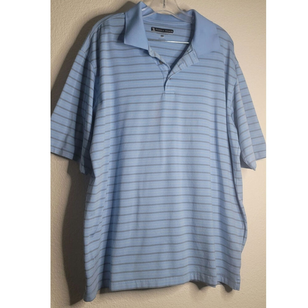Light Blue Striped Polo Shirt Pebble Beach Performance Line Men's Size 2XL
